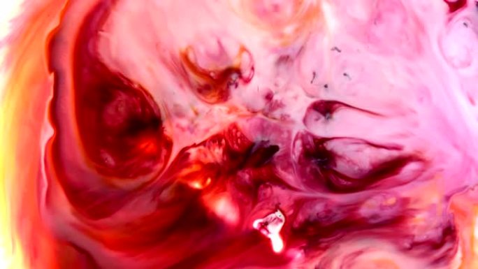 抽象背景液体画壁纸图案形成彩色红色墨水运动传播变形膨胀化学反应4k电影标题介绍