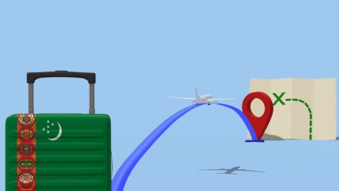 动画飞机和手提箱-旅行-土库曼斯坦