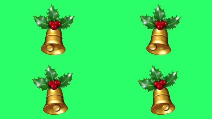 绿色背景上的动画金球，用于设计圣诞节或新年模板。
