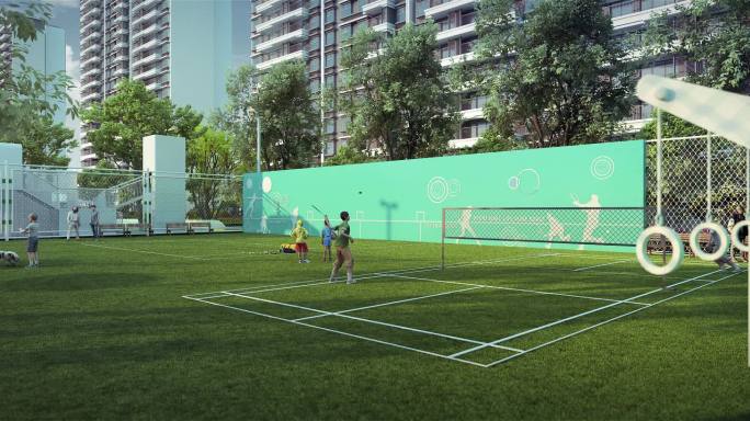 社区羽毛球场 打球 锻炼 草坪 户外