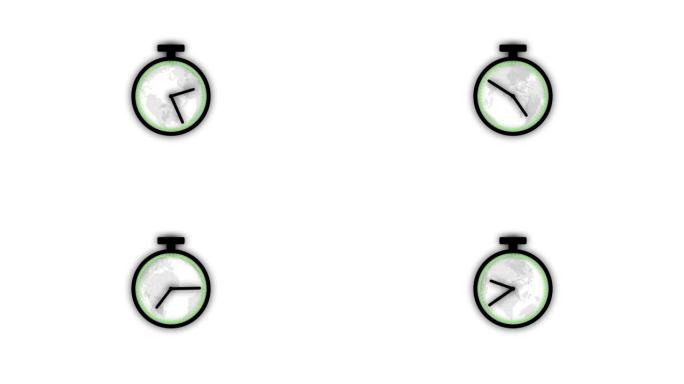 地球时钟。黑色背景上的时钟抽象青色彩色数字时钟动画。12小时内的时钟动画。