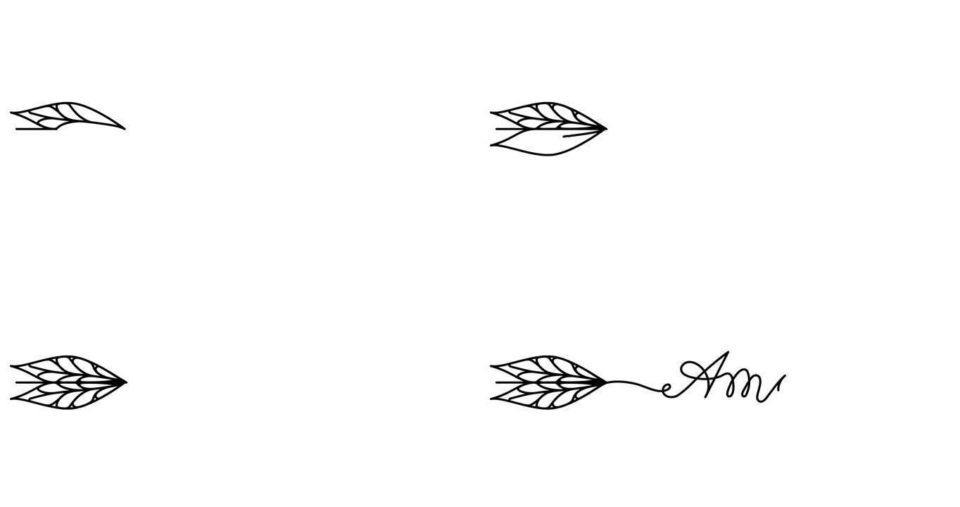 动画插图。以箭头的形式连续一行刻字amore (意大利语中的爱)。手绘简约风格。4k视频
