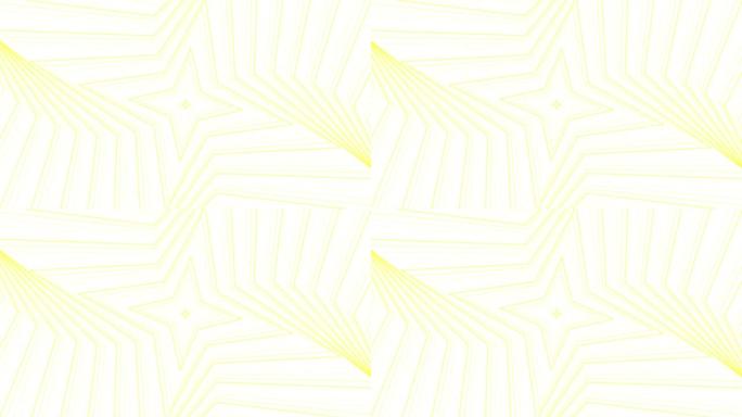 白色背景上的黄色纤细自旋四角星简单平坦几何循环。星光灿烂的旋转电波无尽的创意动画。旋转星星无缝运动图