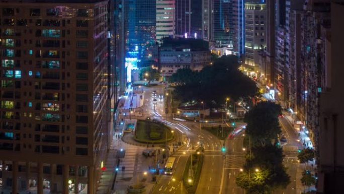 夜间照明澳门城市交通街屋顶景观延时4k中国