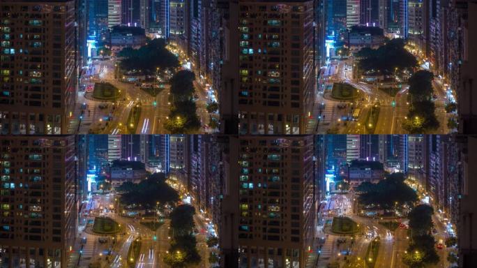 夜间照明澳门城市交通街屋顶景观延时4k中国