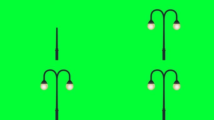 绿屏上的路灯灯。高速公路和路面旁的路灯。电力行业