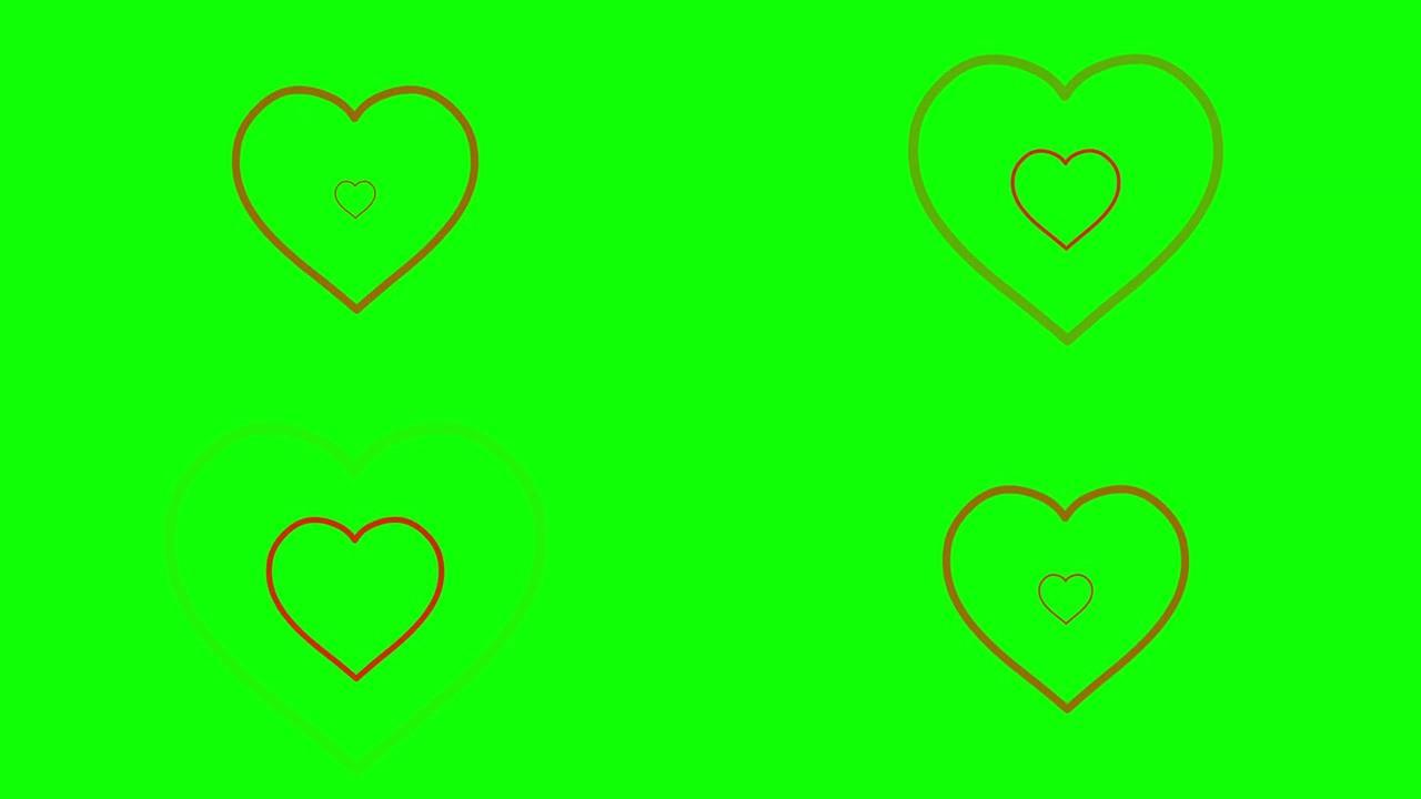 用绿色屏幕背景扩展红心运动图形