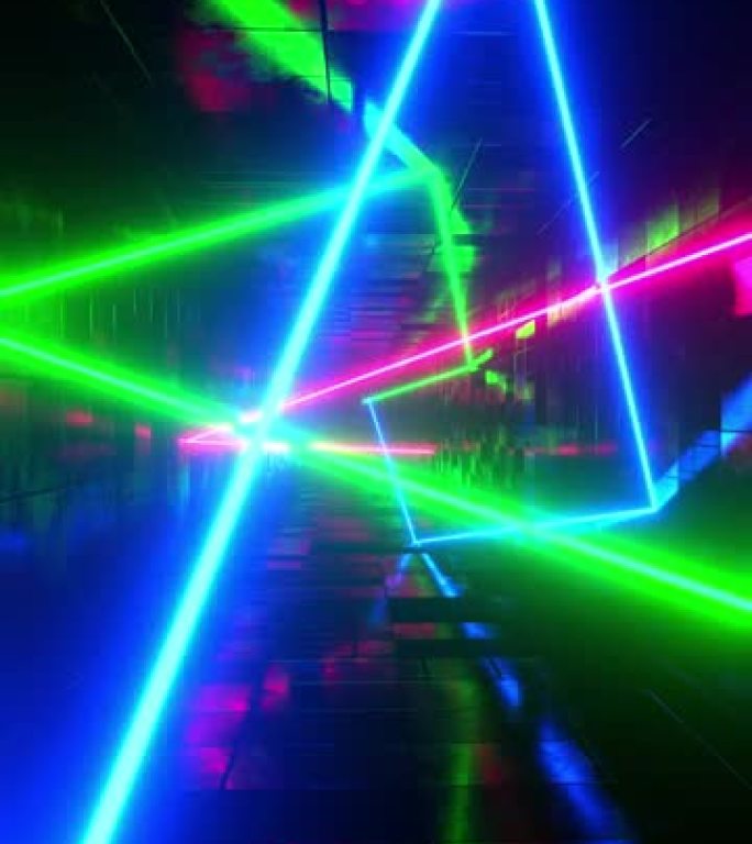 在矩形隧道中移动的彩色激光。垂直循环视频