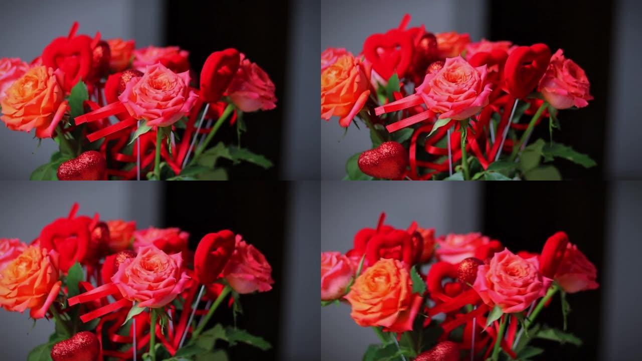 红心的红玫瑰，情人节的一束玫瑰花，3月8日的一束玫瑰花