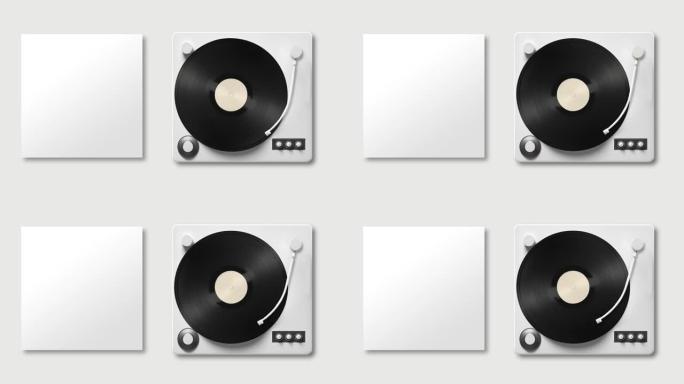 黑胶唱片光盘从专辑封面移到唱机上的平滑最小动画。