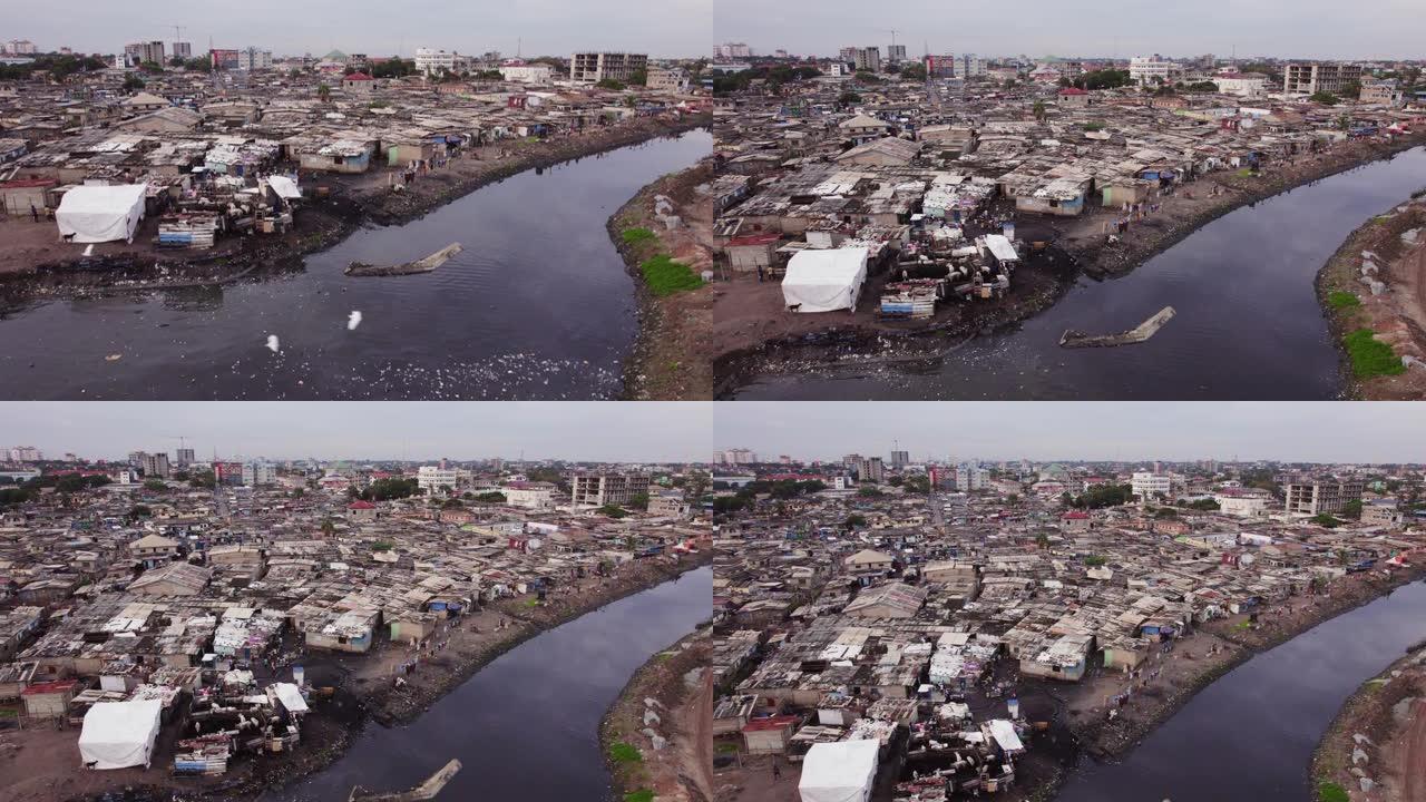 加纳阿克拉受污染水体造成的贫民窟沉降上升
