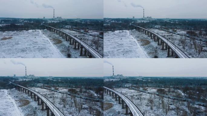 鸟瞰式立交桥和冬季场