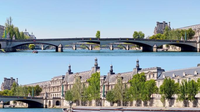 塞纳河卡鲁塞尔桥和卢浮宫博物馆