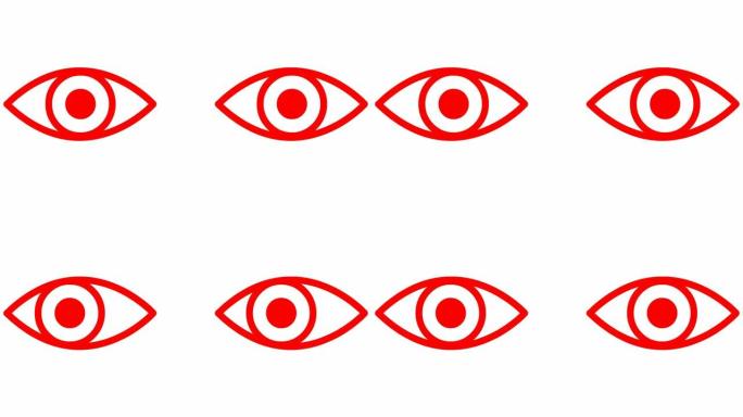 动画红色的两只眼睛正在关闭。眨眼睛。线性图标。循环视频。白色背景上的矢量插图。