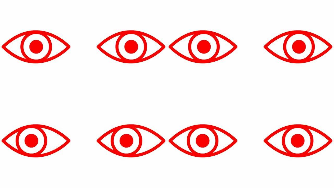 动画红色的两只眼睛正在关闭。眨眼睛。线性图标。循环视频。白色背景上的矢量插图。