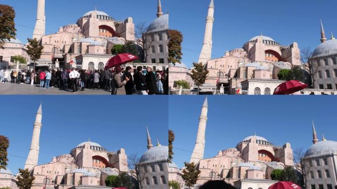 伊斯坦布尔的圣索菲亚大教堂，游客拥挤。