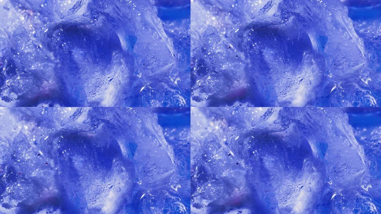 全球变暖融化的蓝冰宏观镜头
