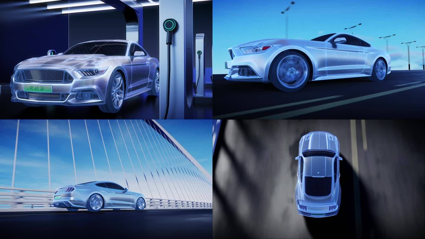 【4K】科技感新能源电动汽车线框动画素材