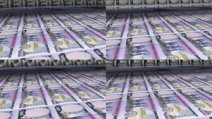 尼泊尔，尼泊尔卢比印刷机打印出当前1000卢比纸币，无缝环，尼泊尔货币货币背景，4K，焦点深度光滑和