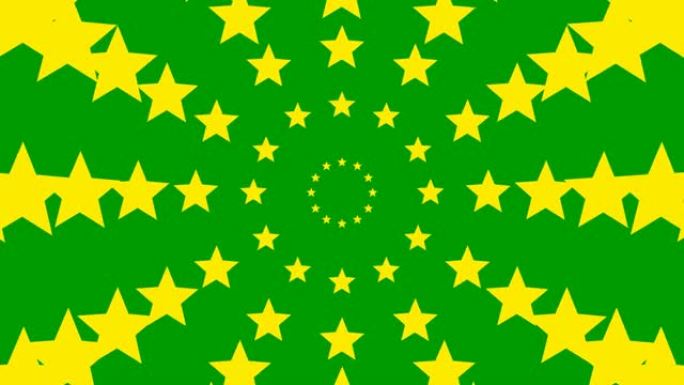 从中心开始动画递增的黄色十二星环。循环视频。欧盟、魔术、庆典的概念。矢量插图孤立在绿色背景上。