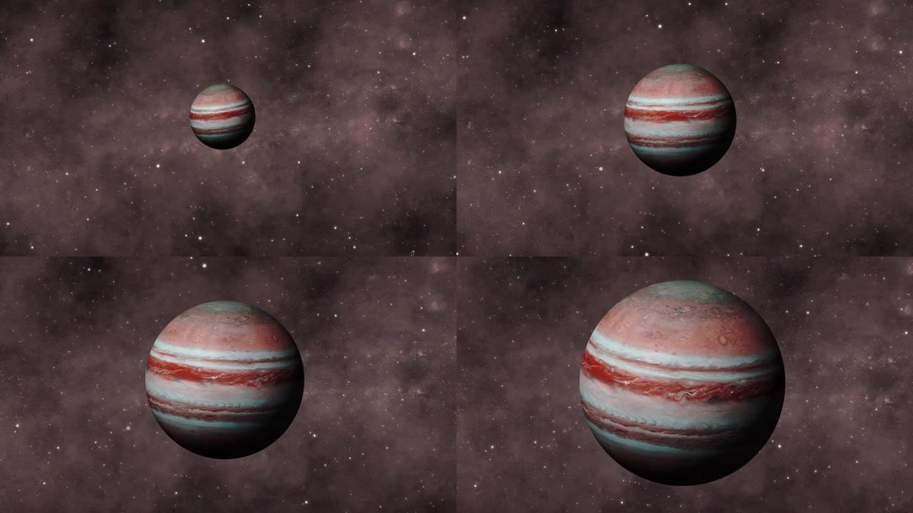 在银河系中的3d木星现实行星中旋转缩放