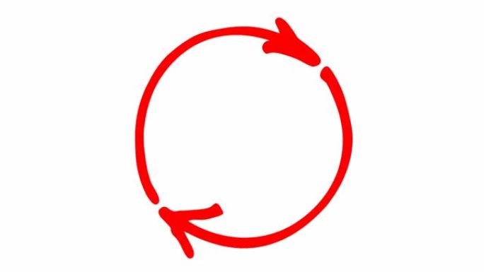 圆形箭头的动画图标。重装旋转的红色符号。循环视频。手绘矢量插图孤立在白色背景上。