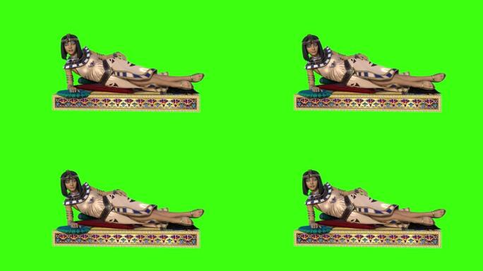 沙发上的埃及女人，动画，绿色的背景
