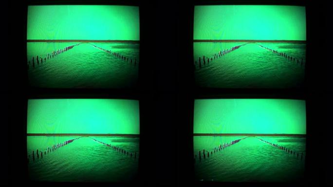 静水绿色几何失真抽象图案旧电视模拟静态噪声管屏