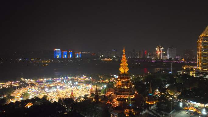 双西版纳告庄西双景夜景航拍