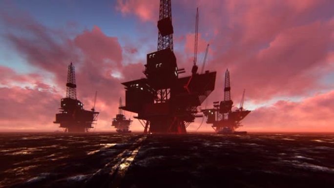3D动画中的海上石油钻机