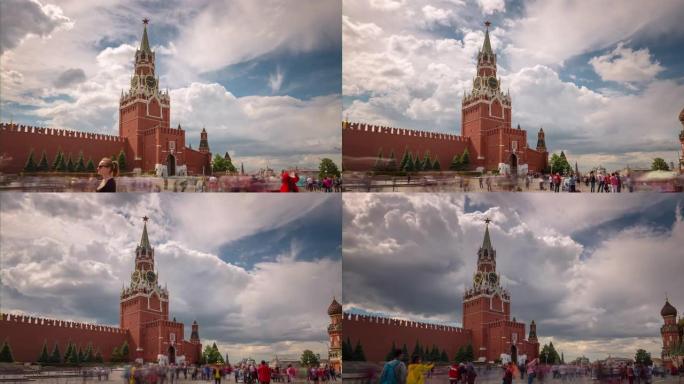 夏日莫斯科市红场克里姆林宫全景4k延时俄罗斯