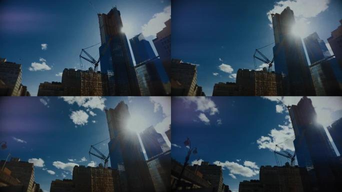 纽约市景观: 天空和摩天大楼延时