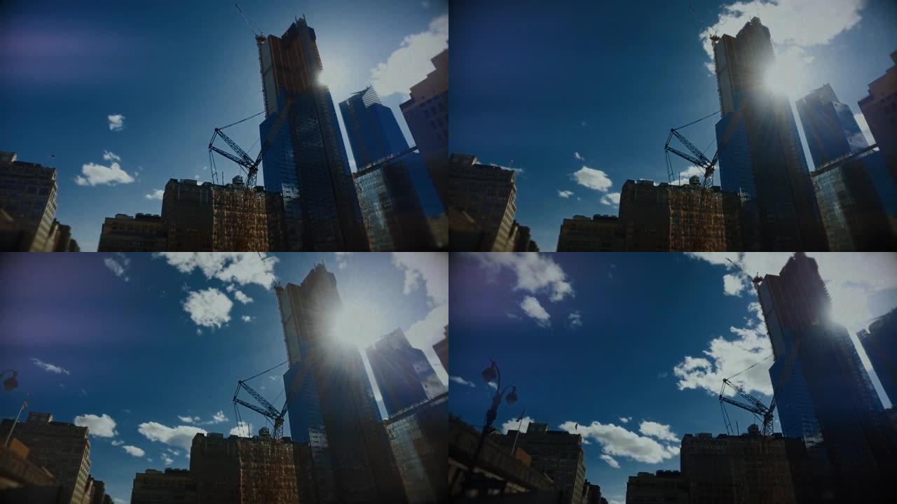 纽约市景观: 天空和摩天大楼延时