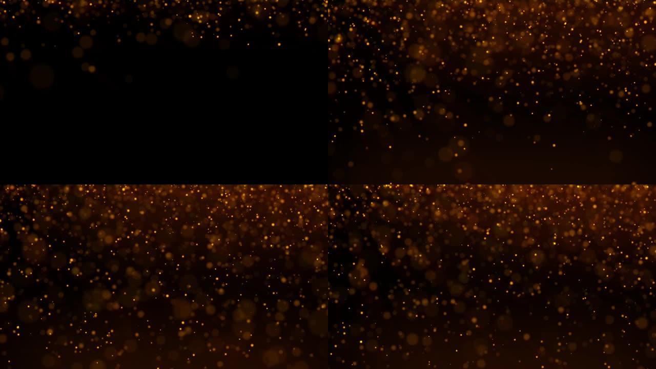 4k闪闪发光的稀疏金球粒子落在慢动作环境背景动画中