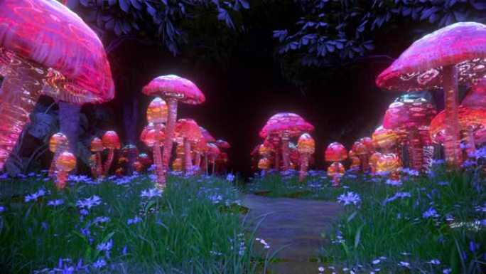 迷幻蘑菇森林3D迷幻4k恍惚彩色图案花