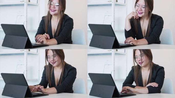 网络聊天互联网工作商务女性使用平板电脑