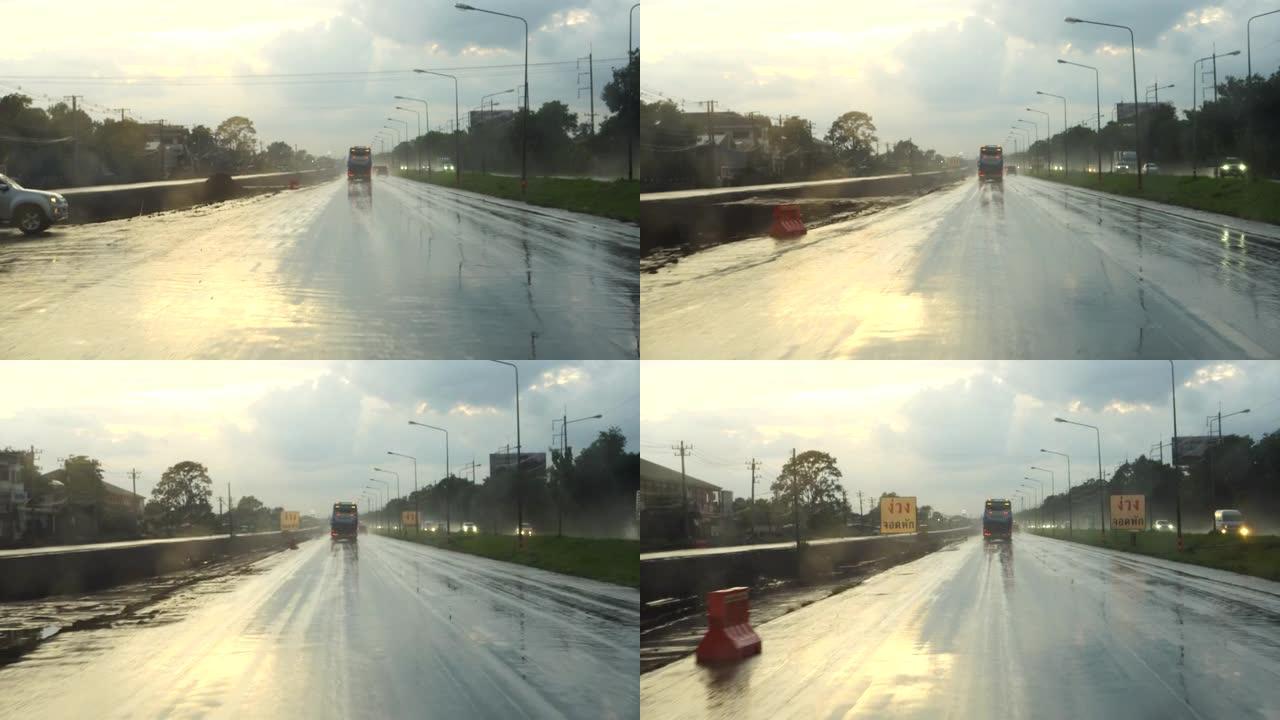 汽车在雨天在高速公路上行驶