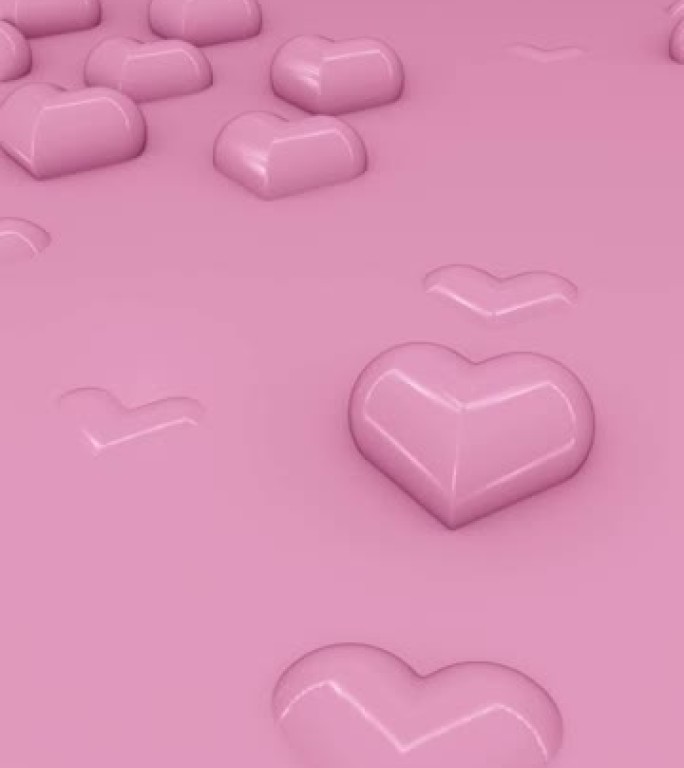 明亮的粉红色心脏在无限表面上运动的垂直背景动画
