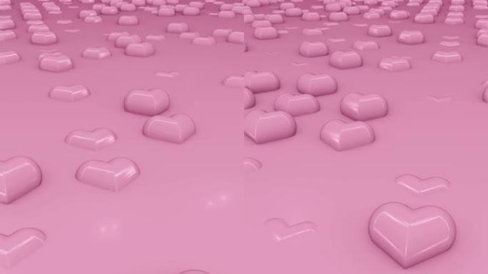 明亮的粉红色心脏在无限表面上运动的垂直背景动画