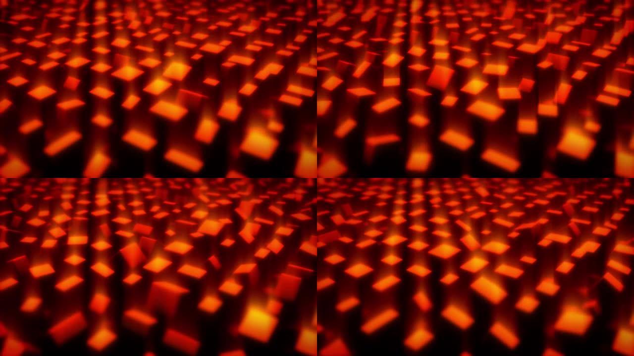 炽热的橙色和红色3D长方体-几何抽象bg循环视频