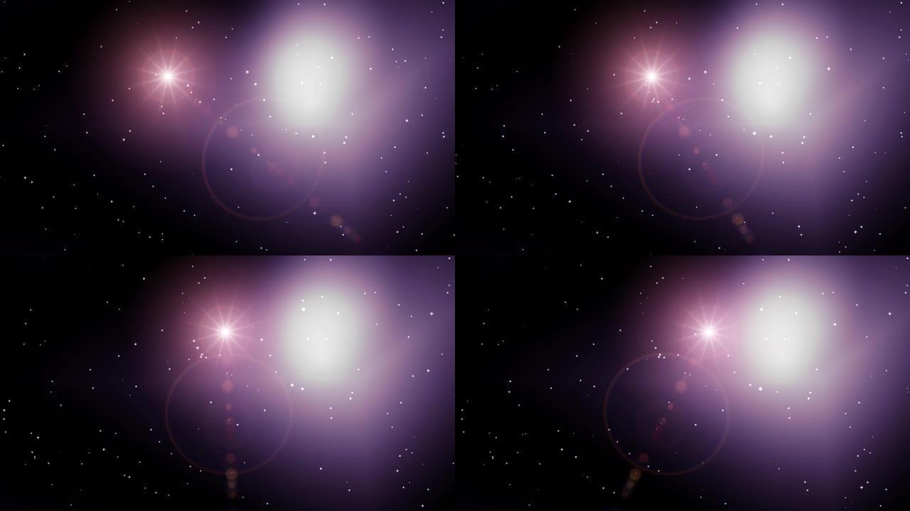 星宇宙背景动画中的镜头耀斑动画到右边