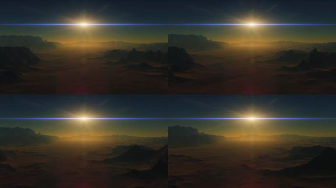 外星球的岩石表面。另一个星球上毫无生气的风景。另一个太阳系的外星系外行星。太空星球的3d动画。