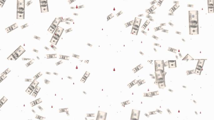 血滴和纸币落在白色背景上的动画