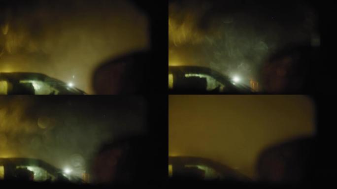 泽西岛圣Ouen湾的暴风雨袭击车窗的特写镜头