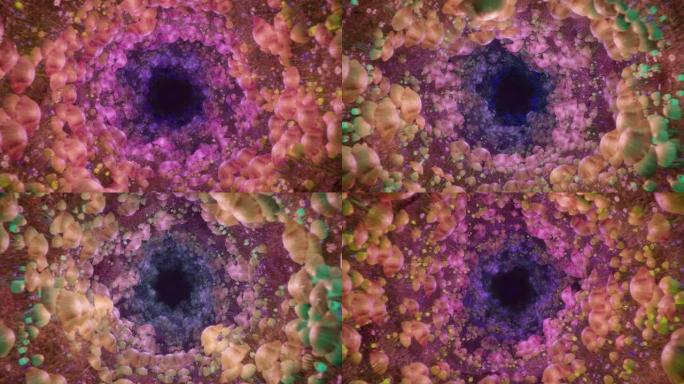 迷幻迷幻蘑菇飞行隧道艺术动画为美丽