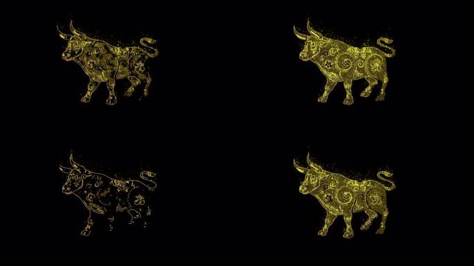 春节快乐庆祝金牛循环背景动画与复制空间无缝循环动画透明背景与阿尔法通道