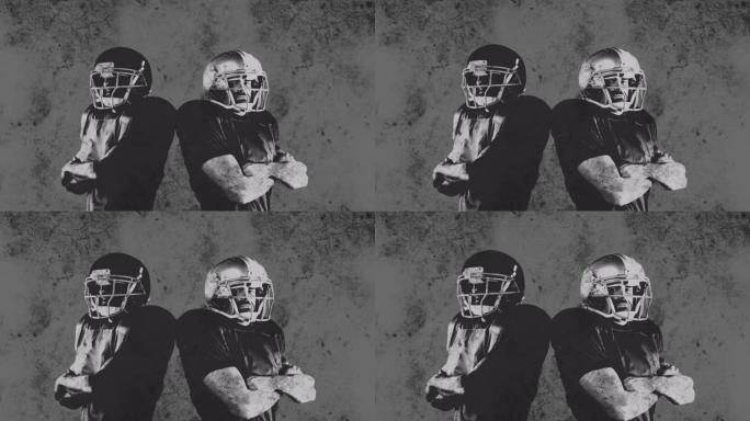 两名美国橄榄球运动员在灰色背景上的动画