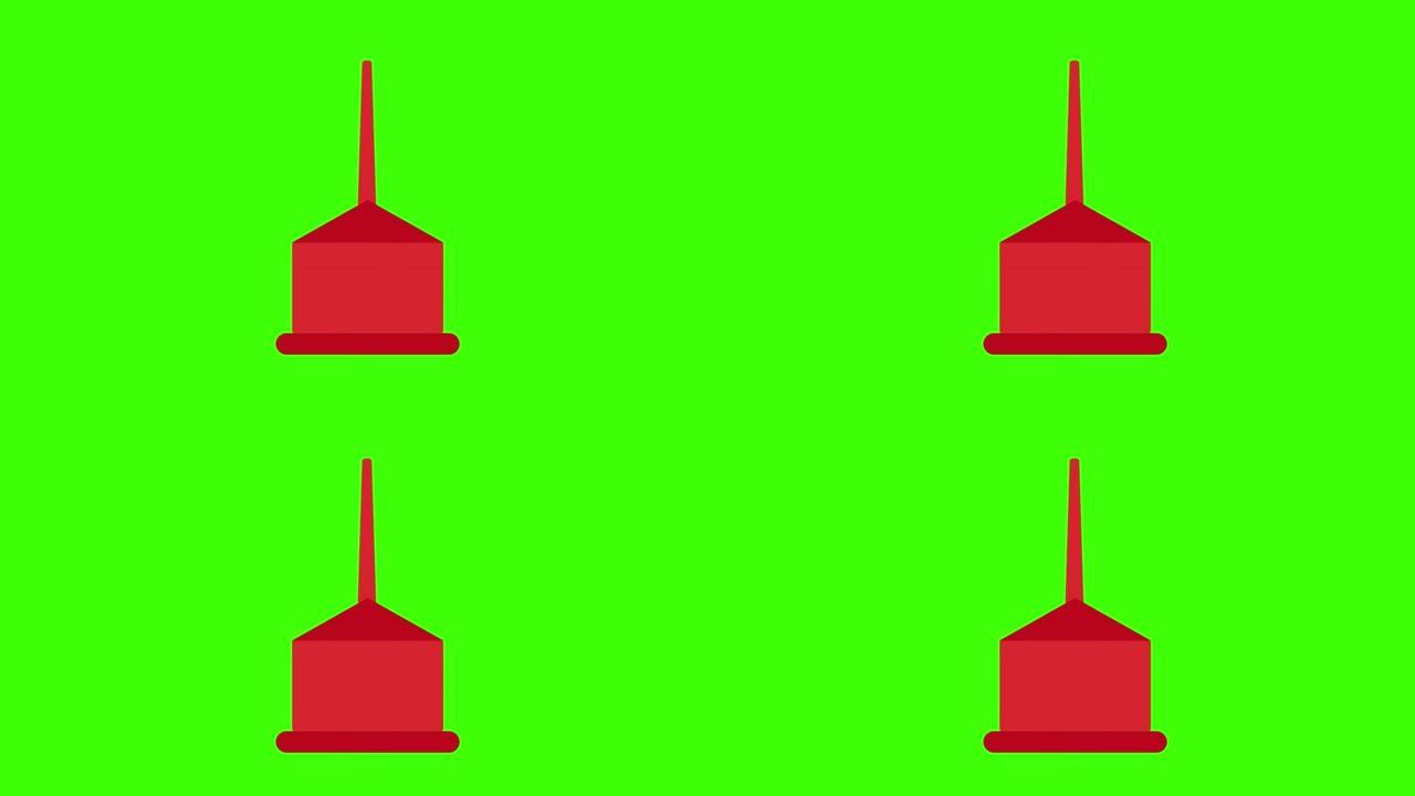 绿屏上红色水槽柱塞的2D动画插图