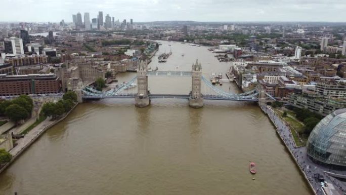 伦敦市中心泰晤士河的鸟瞰图。