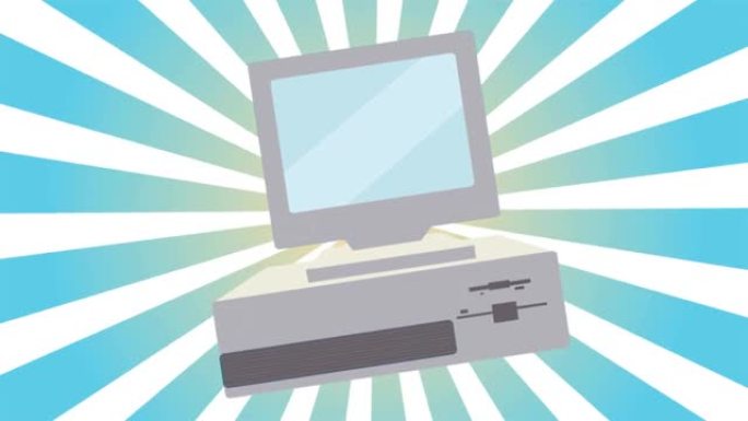 复古个人电脑，电脑老式时髦，适合70、80、90年代蓝色光线背景下的极客。高质量4k视频，运动设计